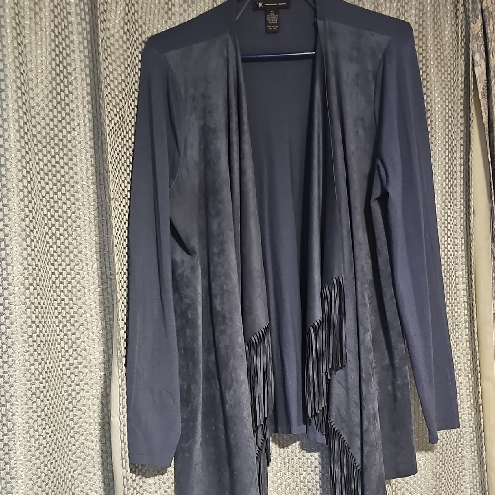 INC Navy Cardigan with Fringe Accents